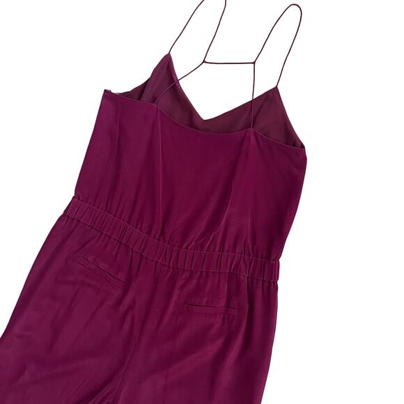 J Crew Silk Jumpsuit 8 Berry Strappy Purple Straight Leg V-Neck High Waist Chic - Picture 6 of 12